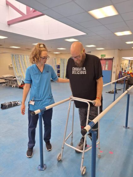 Scott Campbell, who has diabetes, having physio after the second amputation at Ninewells Hospital, Dundee