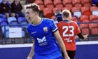 Miller Thomson celebrates one of his three goals in Montrose colours
