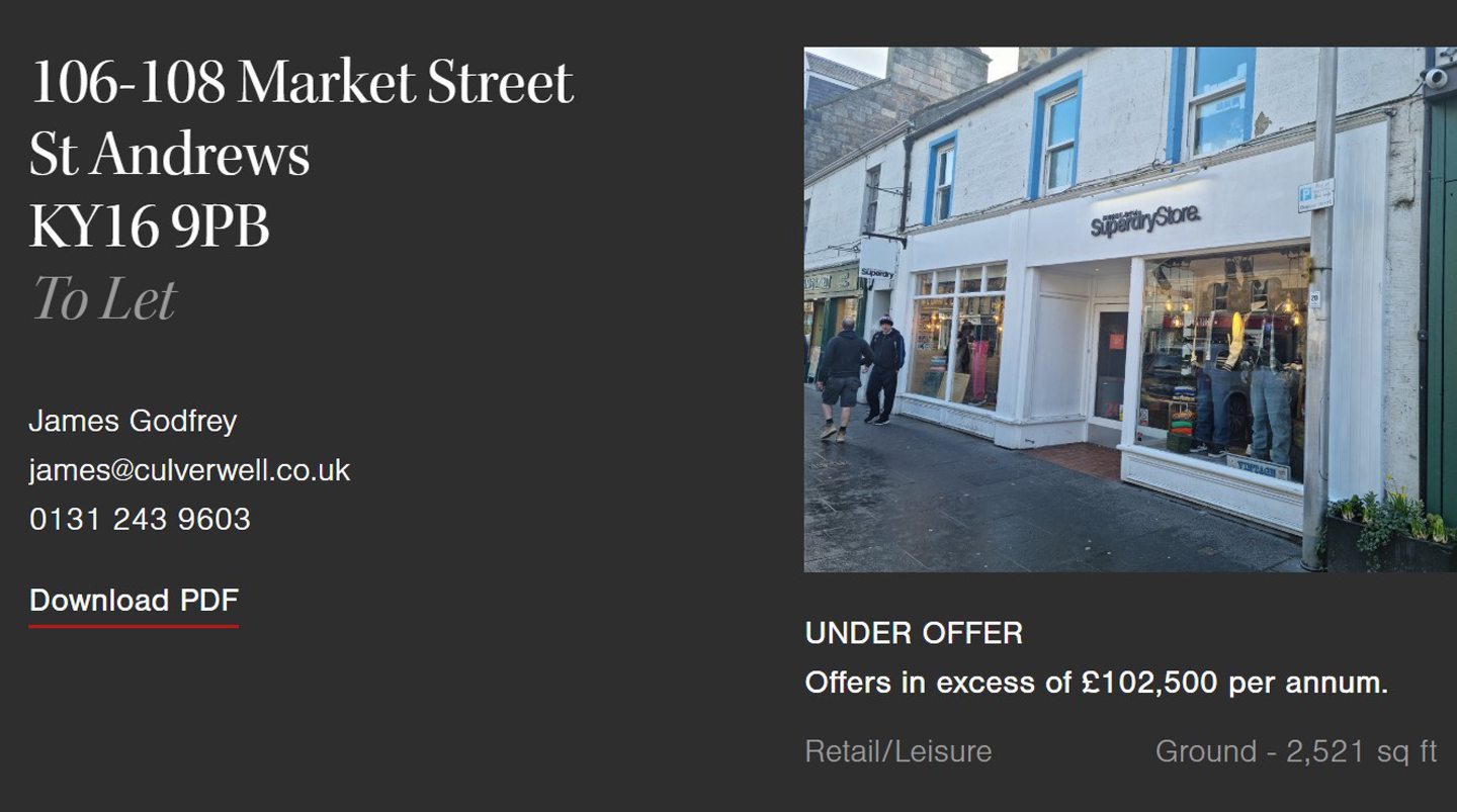Culverwell's advert says Superdry's Market Street building is under offer.