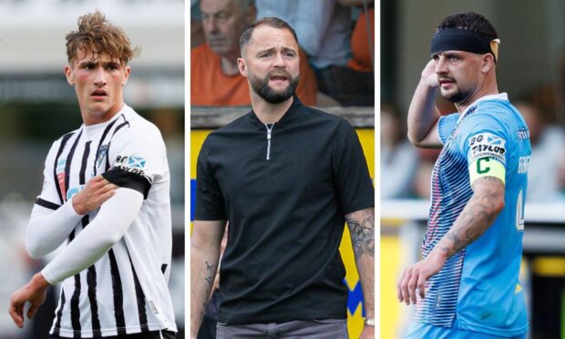 Dunfermline's Lewis McCann, James McPake and Kyle Benedictus. Images: SNS.