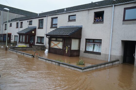 Floodwater outside Laura's home in Brechin.