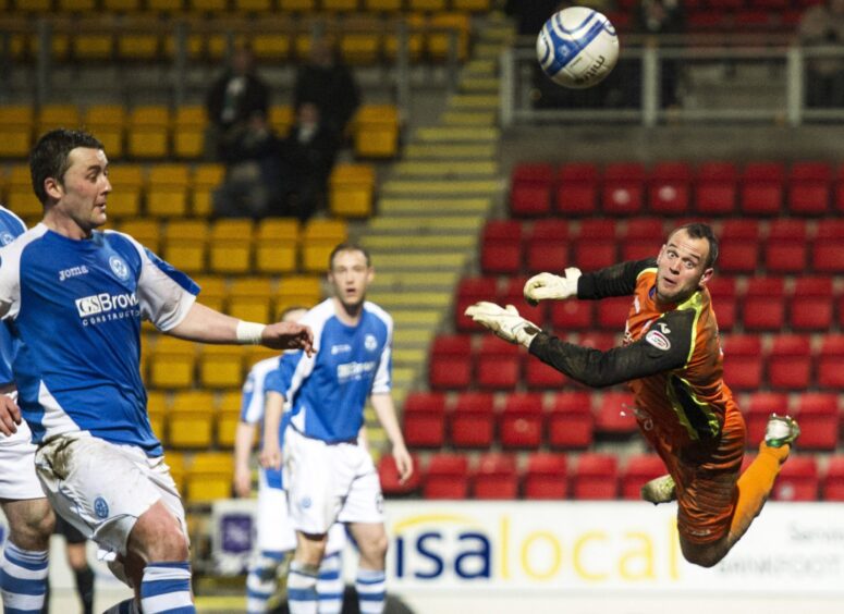 In Alan Mannus' first full season as number one, Saints drew 1-1 with Celtic at McDiarmid when he produced a number of top class saves like this one.