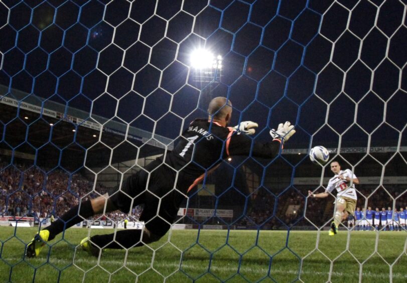 Saints were back in Europe after winning the cup and Mannus was a penalty shoot-out hero when they knocked out Luzern. Here he denies Marco Schneuwly at 2-2 to give Tam Scobbie the opportunity of sending the Perth men through to the next round of the Europa League. 