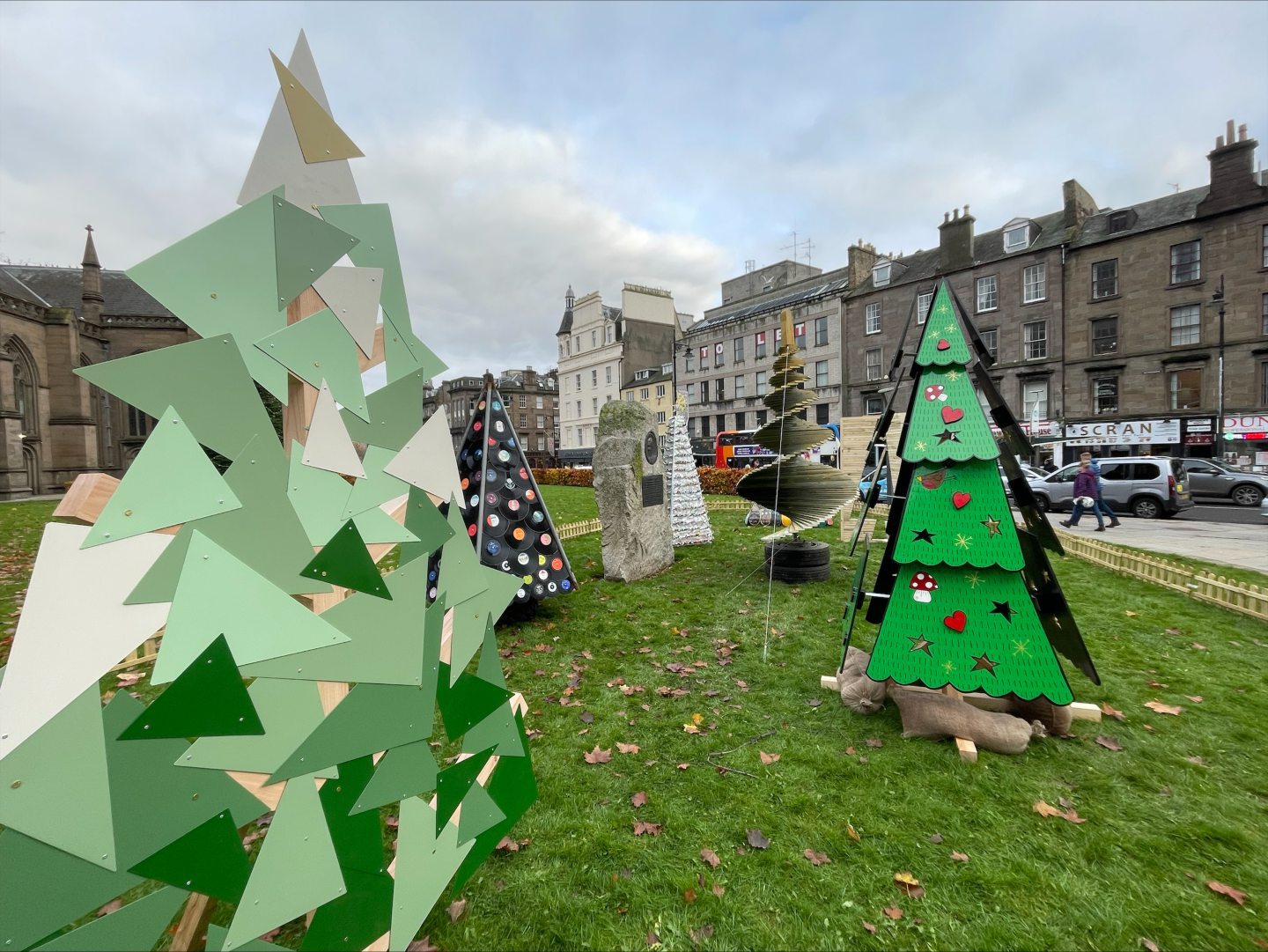 Dundee city centre 2023 Christmas trees made from recycled items