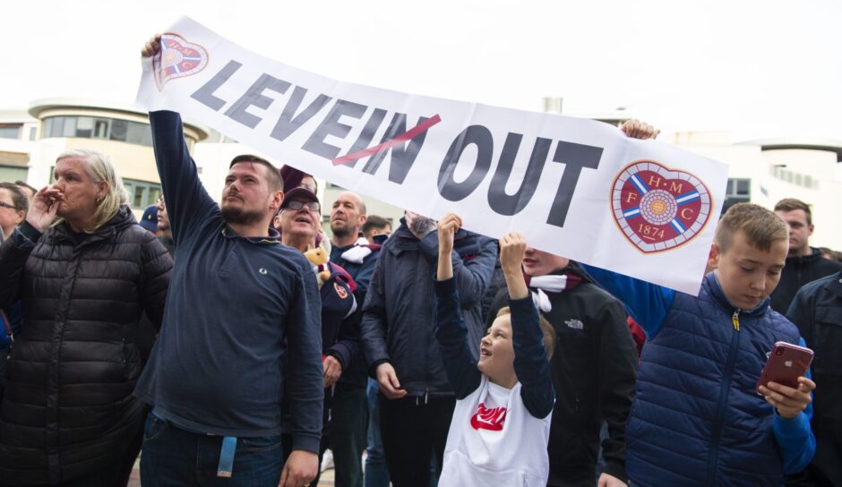 Hearts supporters protested against Craig Levein towards the end of his second spell as manager. 