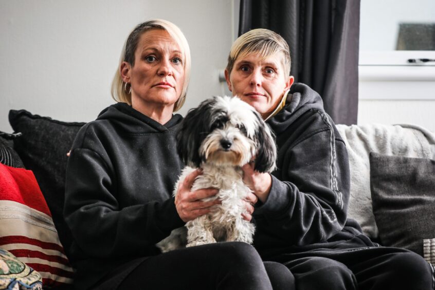 Amanda Deasley with dog Coco and partner Ajay Williams who were attacked by and XL Bully in 2021.