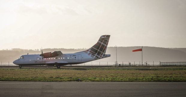 A Loganair flight from London landing at Dundee Airport.