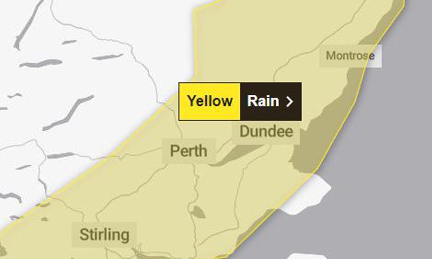 A yellow rain warning has been put in place. Image: Met Office