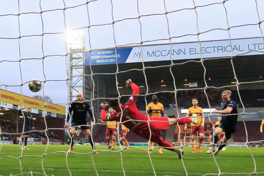 Lyall Cameron scores at Motherwell.