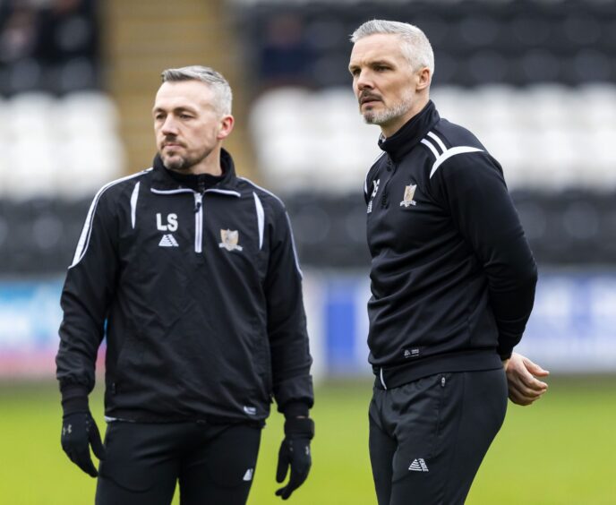 Lee Sharp, left, and Jim Goodwin in 2019, while in charge at Alloa. 
