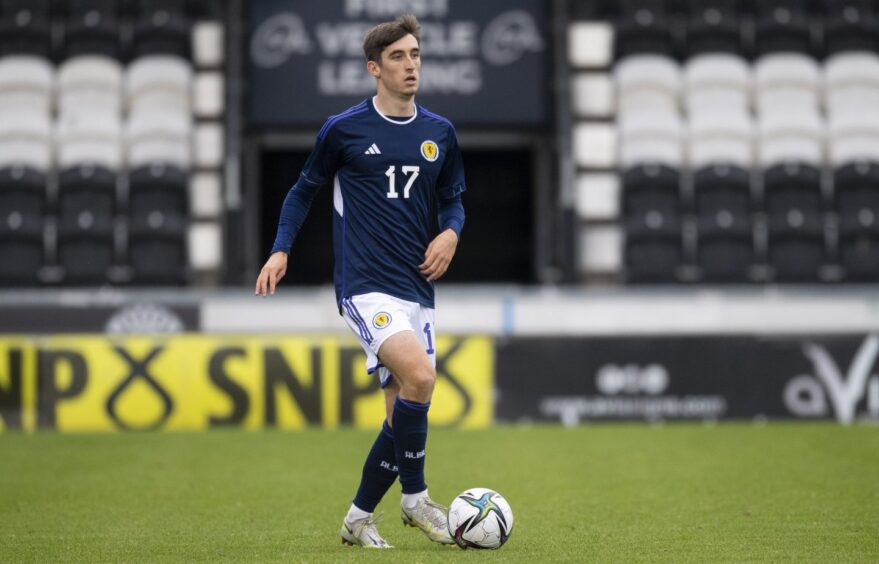 Dundee United's Chris Mochrie in action for Scotland U21s