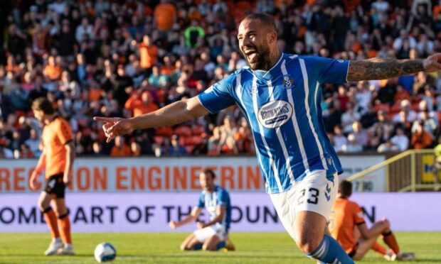 Kyle Vassell celebrates as Kilmarnock effectively relegate Dundee United