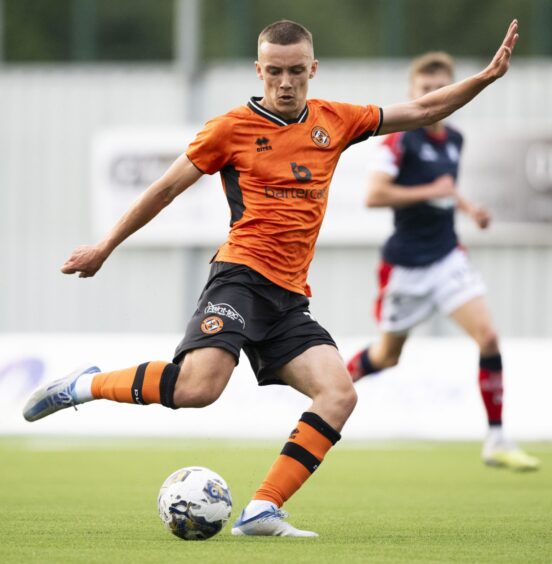 Dundee United midfielder Archie Meekison in action in a win over Falkirk earlier this season