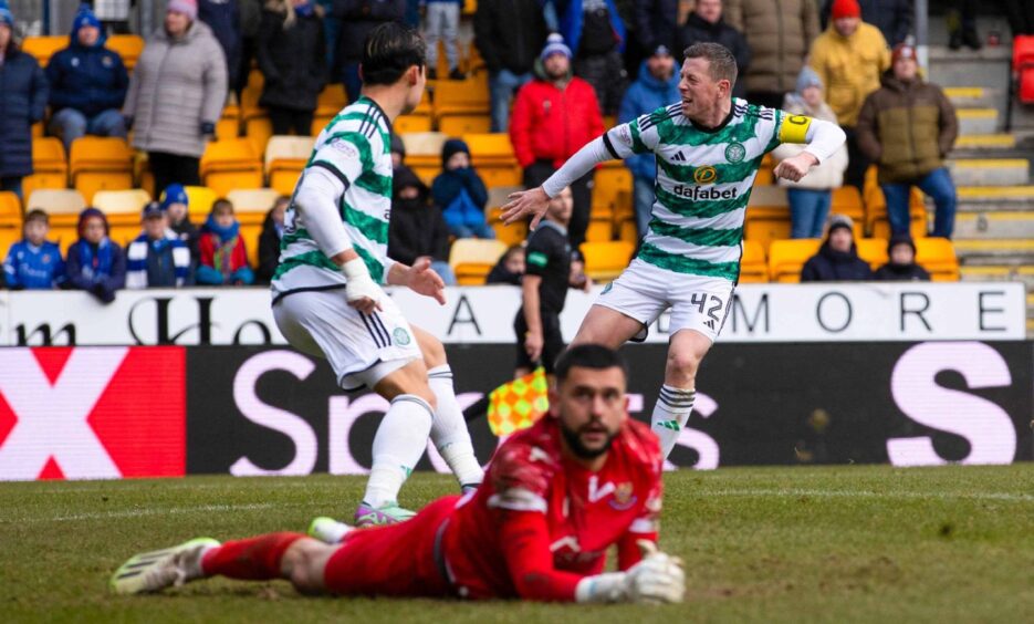 Celtic's Callum McGregor celebrates after scoring the equaliser against St Johnstone.