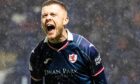 Callum Smith celebrates after getting Raith Rovers back on level terms. Image: SNS.