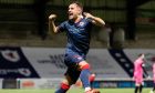 Lewis Vaughan leaps to celebrate scoring for Raith Rovers earlier in the season.