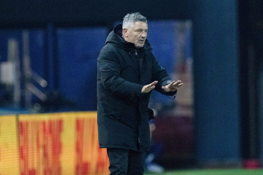 Dundee boss Tony Docherty at Rugby Park. Image: SNS