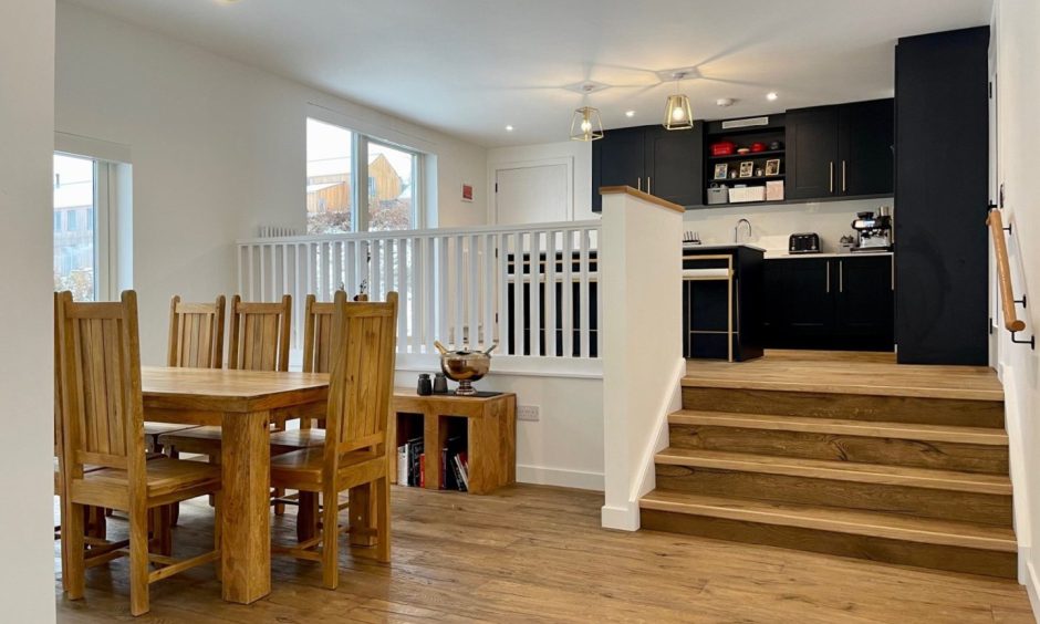 Dining and kitchen space in Kinross-shire home.