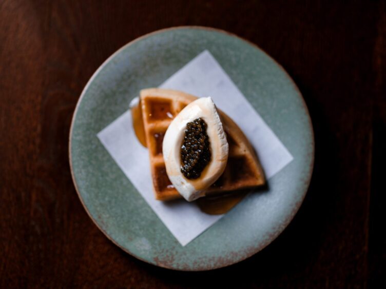Caviar on waffles from Dean Banks' Dune in St Andrews
