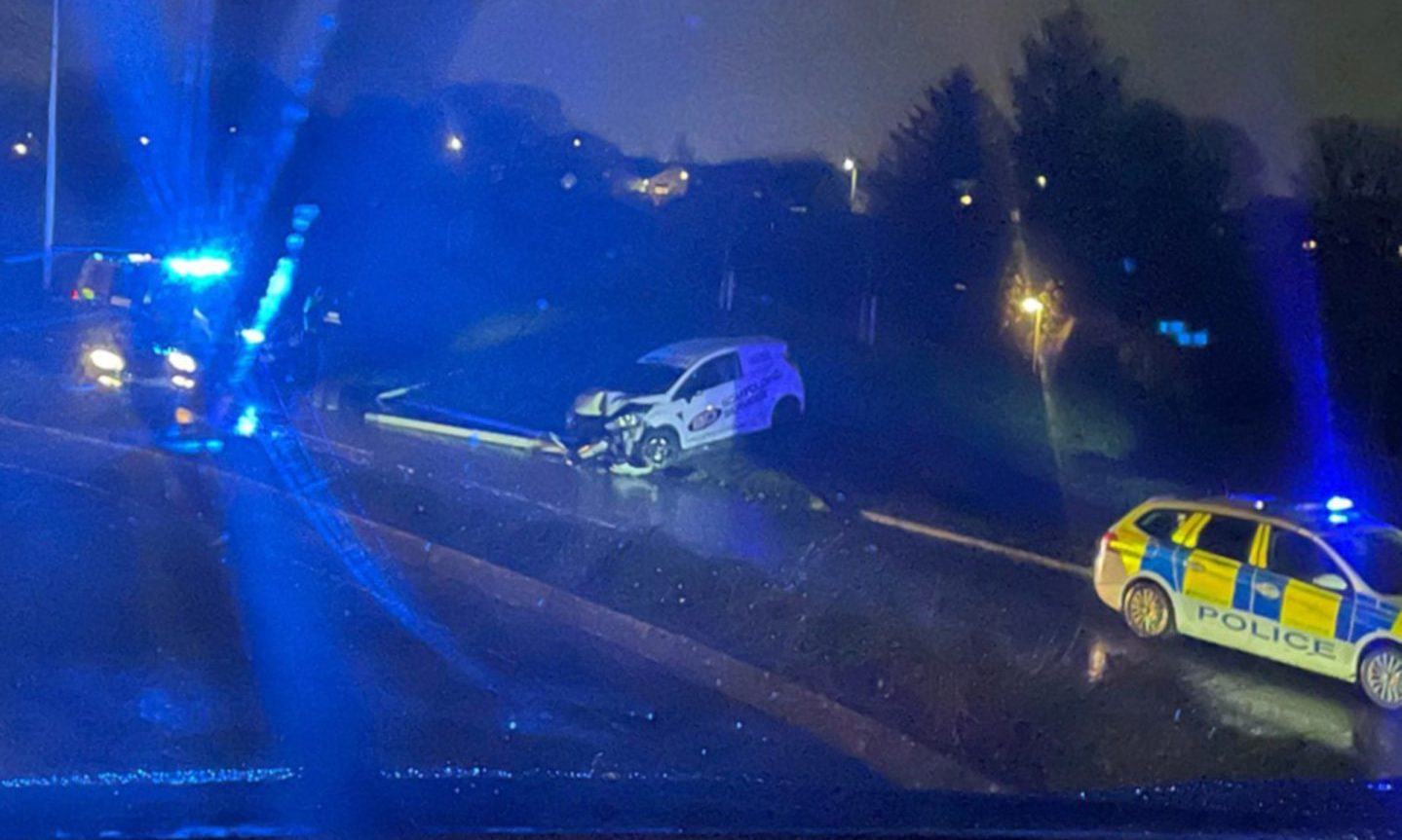 A one-car crash on Cochrane Walk, Dunfermline.