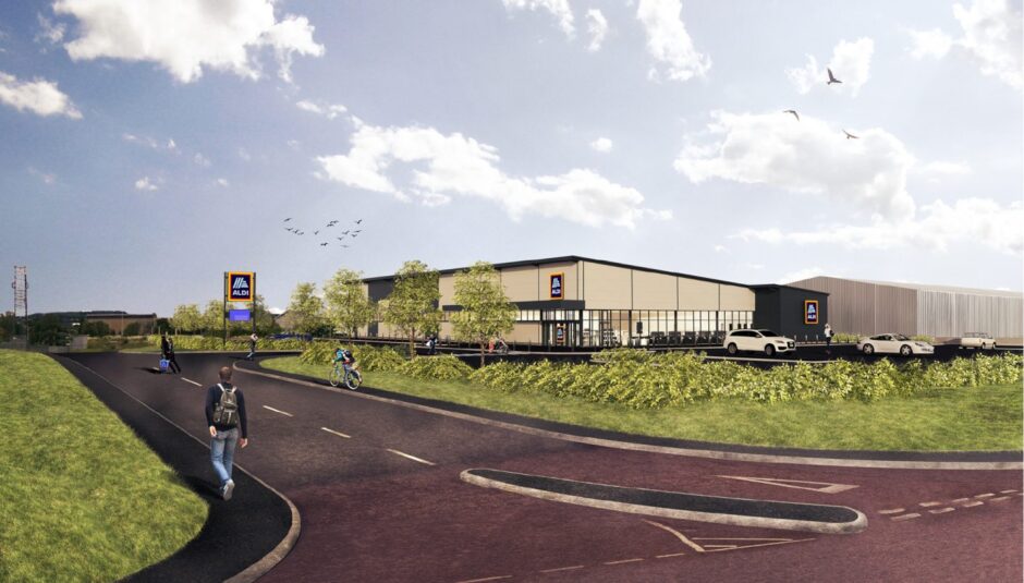 An artist's of impression of the new Aldi coming to Dundee in 2024. 