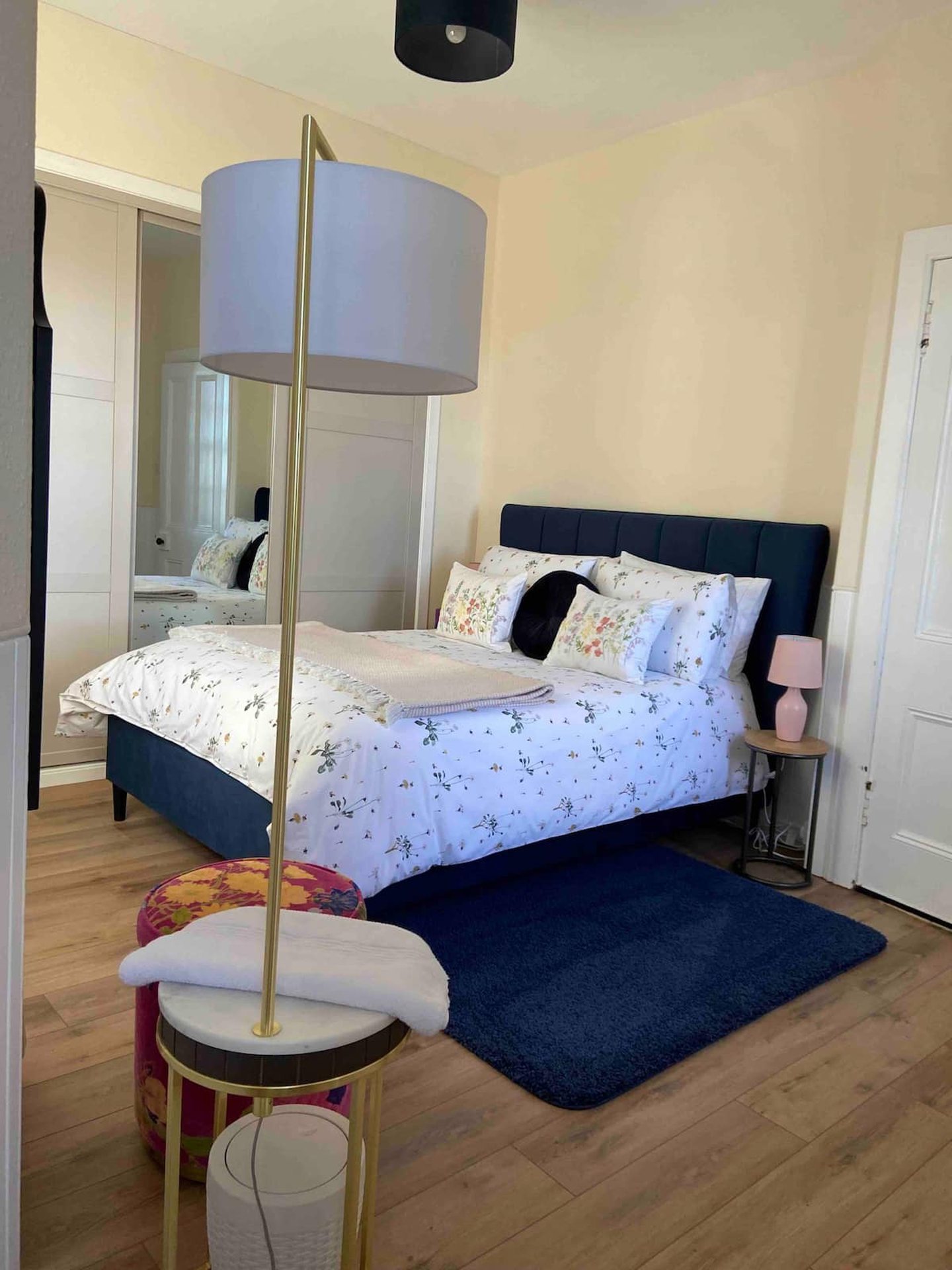 One of the bedrooms in the Lundie Castle Airbnb property.