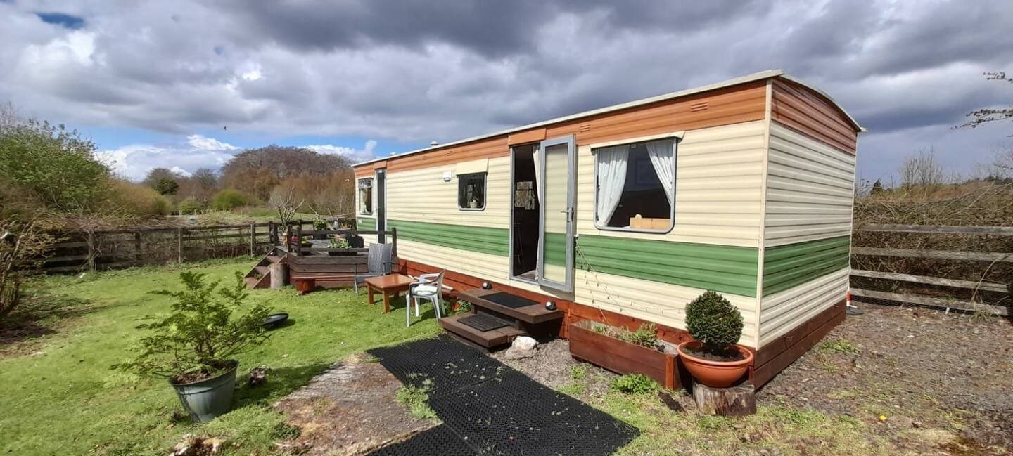 Exterior of The BeeHaven caravan in Monikie Country Park.