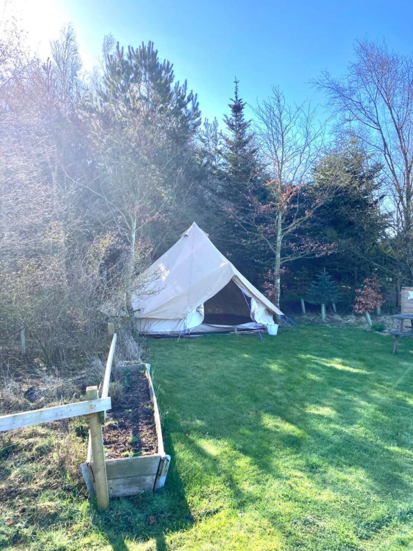 Exterior of the Bell Tent Airbnb in Angus.