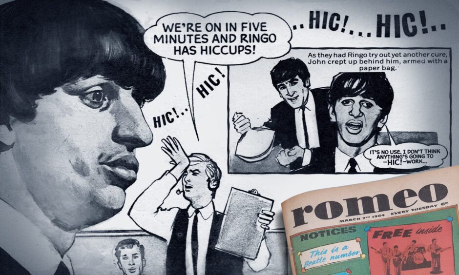 A comic strip featuring Ringo Starr of the Beatles.