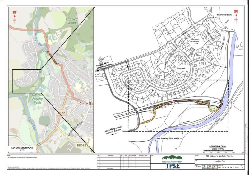 Map showing the location of the proposed active travel route between Turretbank Wood and Lady Mary's Walk.
