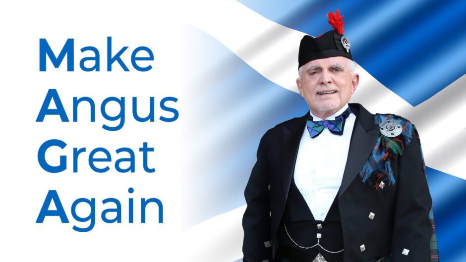 Photo of Dan Pena with message that reads 'Make Angus Great Again'