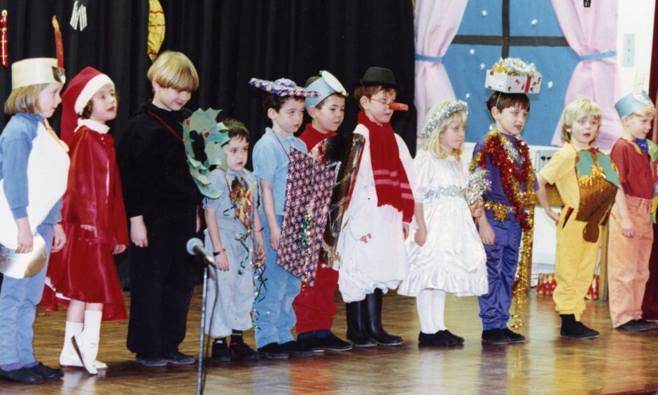 Children on stage for the Forthill Primary School Christmas concert in 1994.