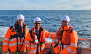 Flintstone team including founder and managing director Andrew Clayson (right) at the Kincardine floating wind farm off Aberdeen.. -. Image: Flintstone