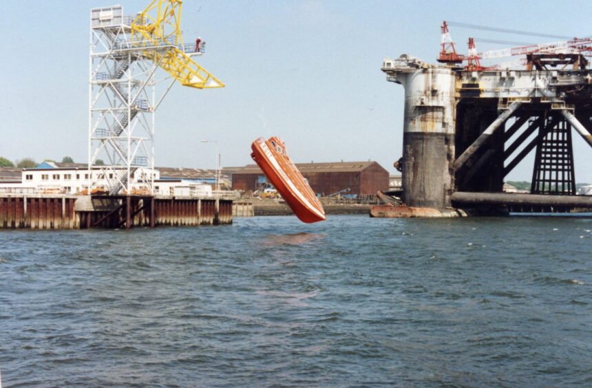 Freefall lifeboat at RGIT Dundee in the early 1990s.