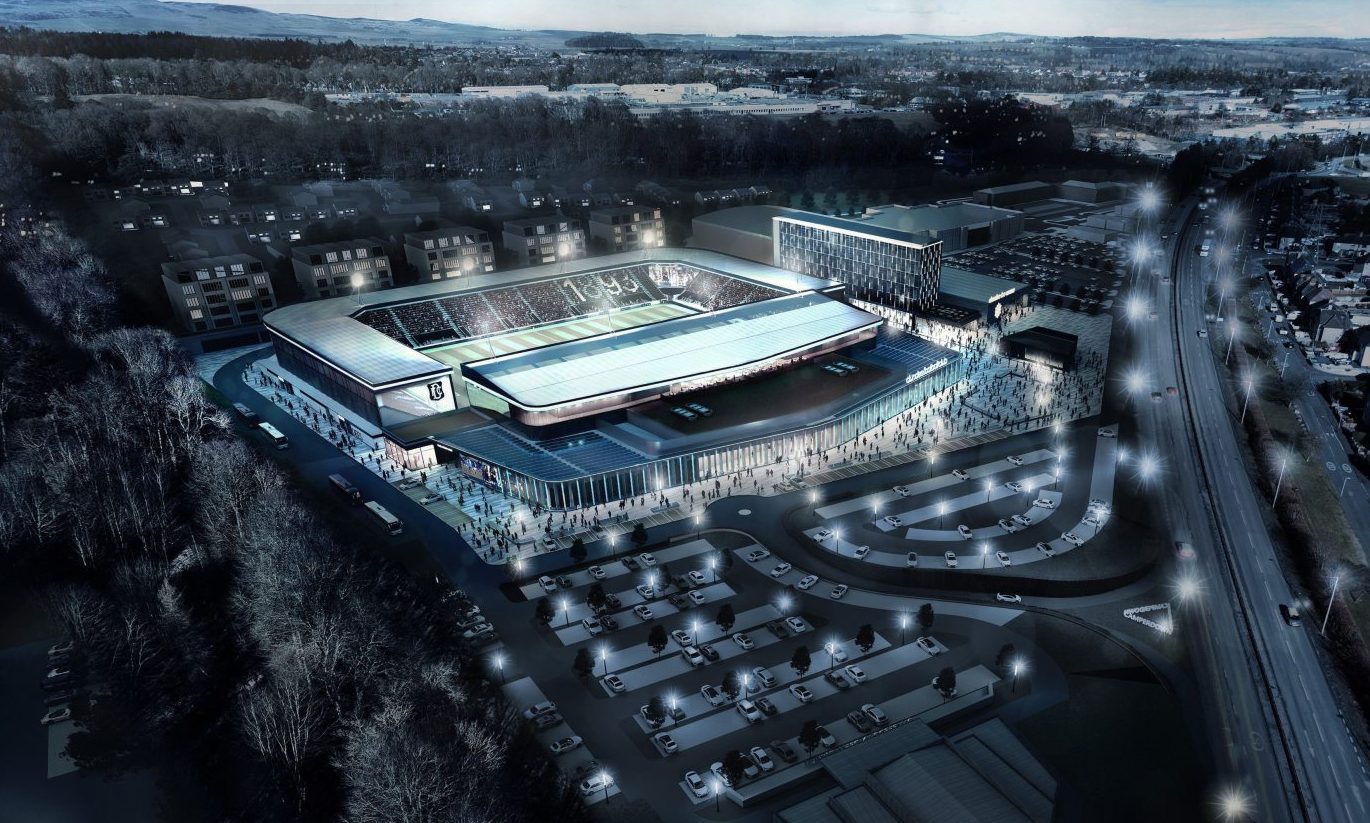 New concept image of Dundee's Camperdown Park stadium complex. Image: Holmes Miller Architects