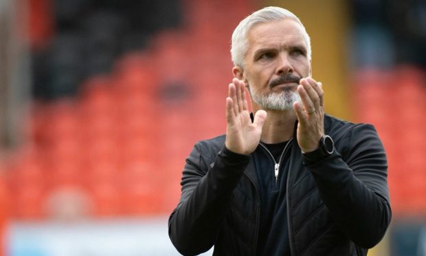 Dundee United boss Jim Goodwin on the touchline.