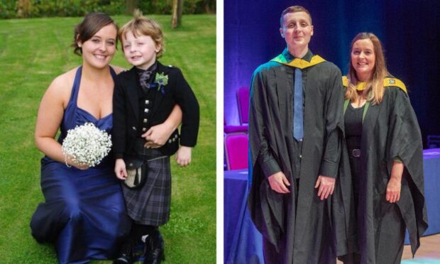 Joanne and son Dylan graduated together from Dundee and Angus College in June.