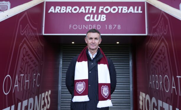 Jim McIntyre stands at Gayfield after being appointed new Arbroath manager earlier this month. Image: Graham Black.