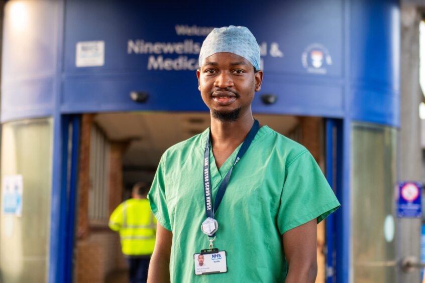 Samuel has spent his first year at Ninewells Hospital working as a theatre nurse.