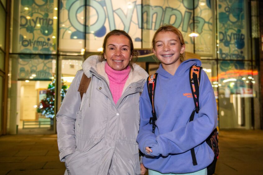 Tilly Webster and mum Lyndsey outside Dundee Olympia as it reopened. 