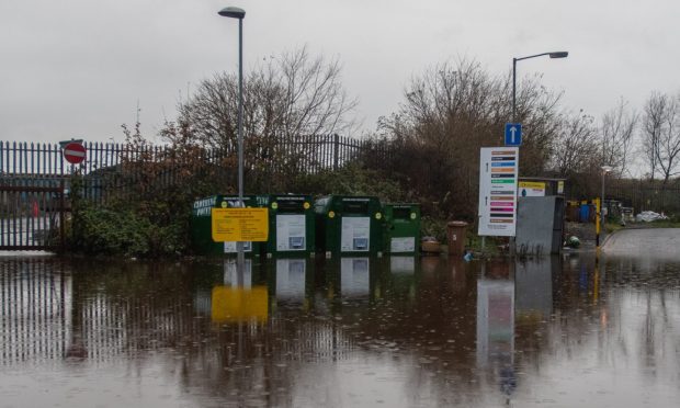 Flooding at Riverside Recycling Centre in November. Image: Kim Cessford/DC Thomson