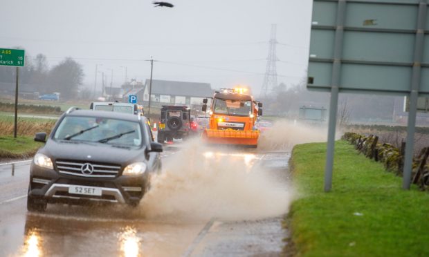Storm Gerrit: Flooding on Wednesday at Huntingtower on the A85 Perth to Crieff Road.