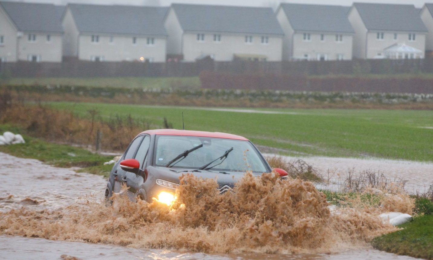 Flooding at Huntingtower on the A85 Perth to Crieff Road during Storm Gerrit