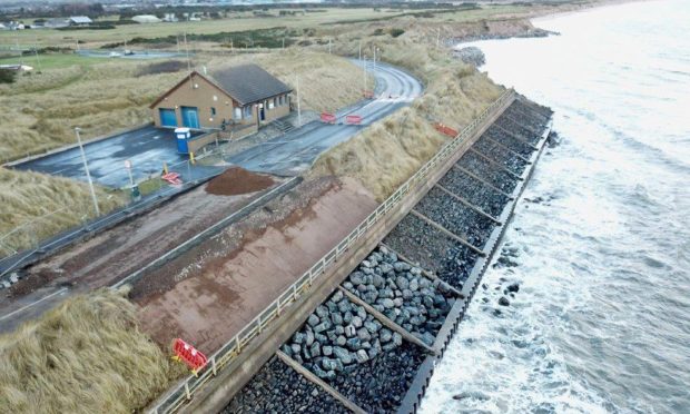Traill Drive and Montrose golf course suffered major storm damage. Image: Angus Council