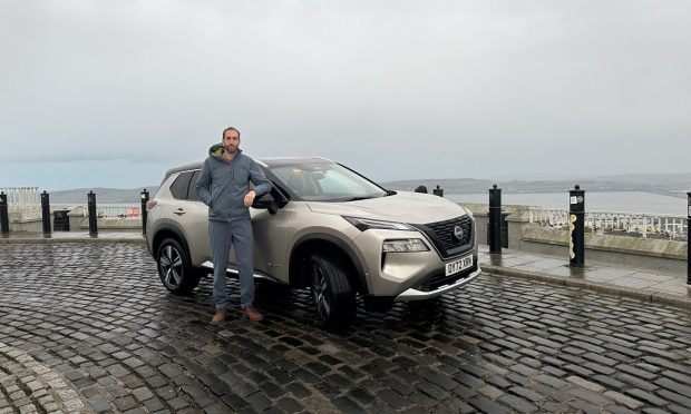 The new Nissan X-Trail on a foggy day in Dundee.