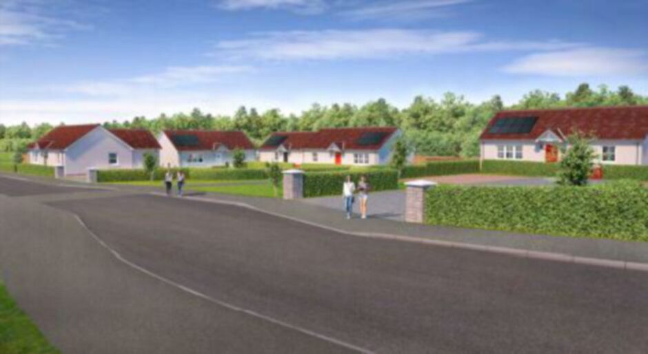 Artist impression showing bungalows with need hedging and wide streets
