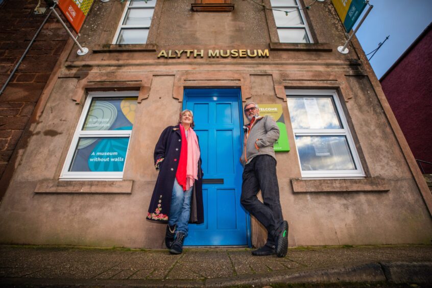 George and Michele Hall smiling outside Alyth Museum