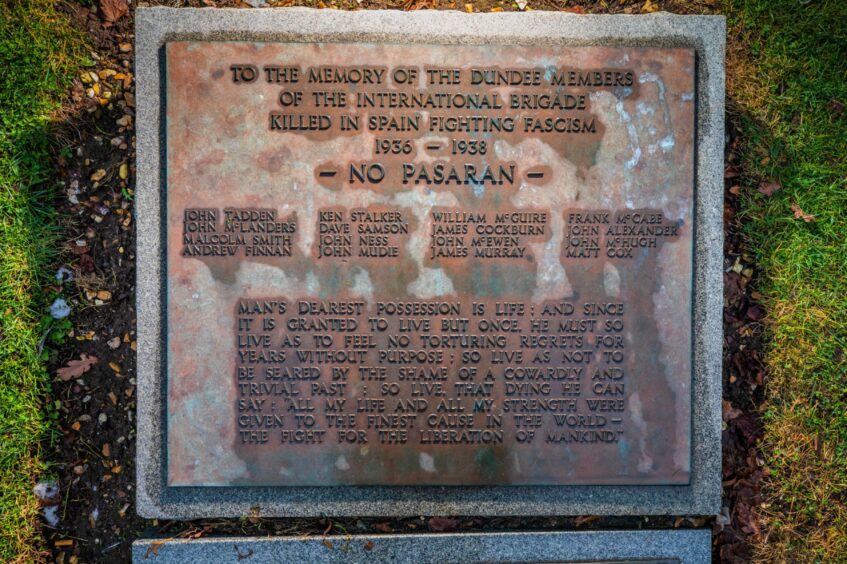 International Brigades memorial, Albert Square, Meadowside, Dundee. Image: Steve MacDougall/DC Thomson