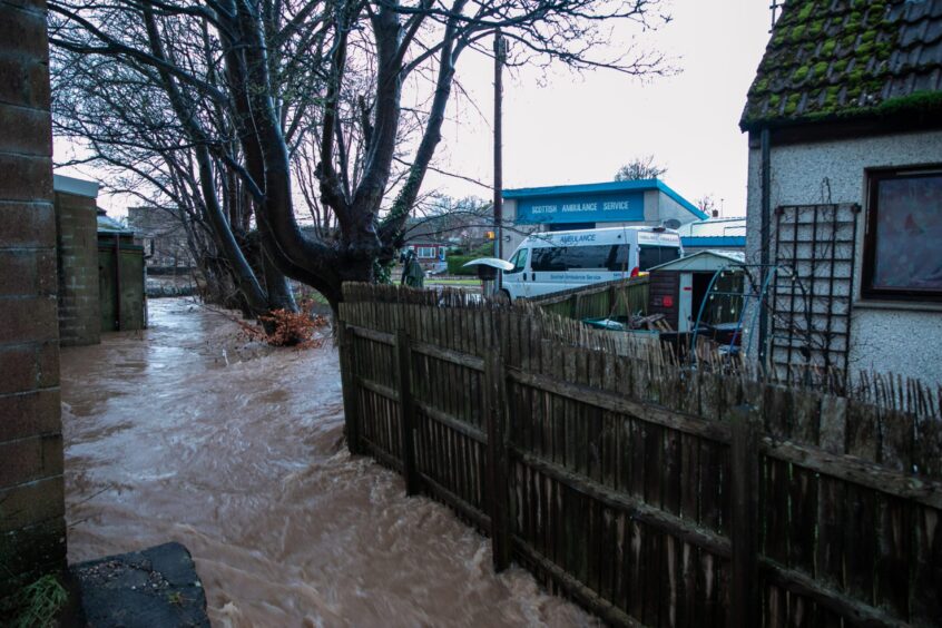 Floodwater rushed through the streets of Cupar during Storm Gerrit