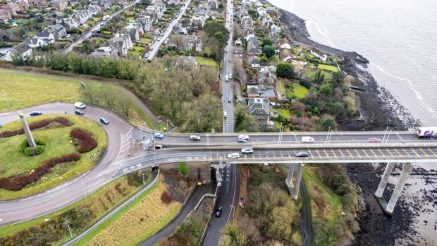 A drone image shows the Tay Road Bridge fully reopened after the completion of roadworks on the northbound carriageway. Picture taken on December 15 2023.
